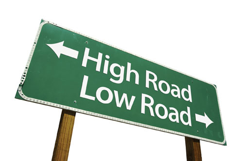 Road sign to high-road or low-road